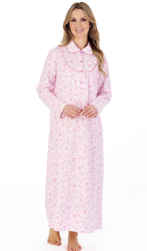 Slenderella Brushed Cotton Collared Long Nightdress